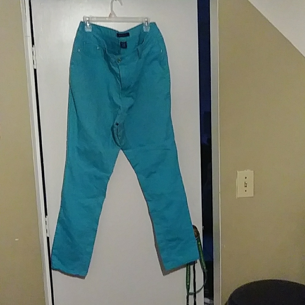Teal colored pants